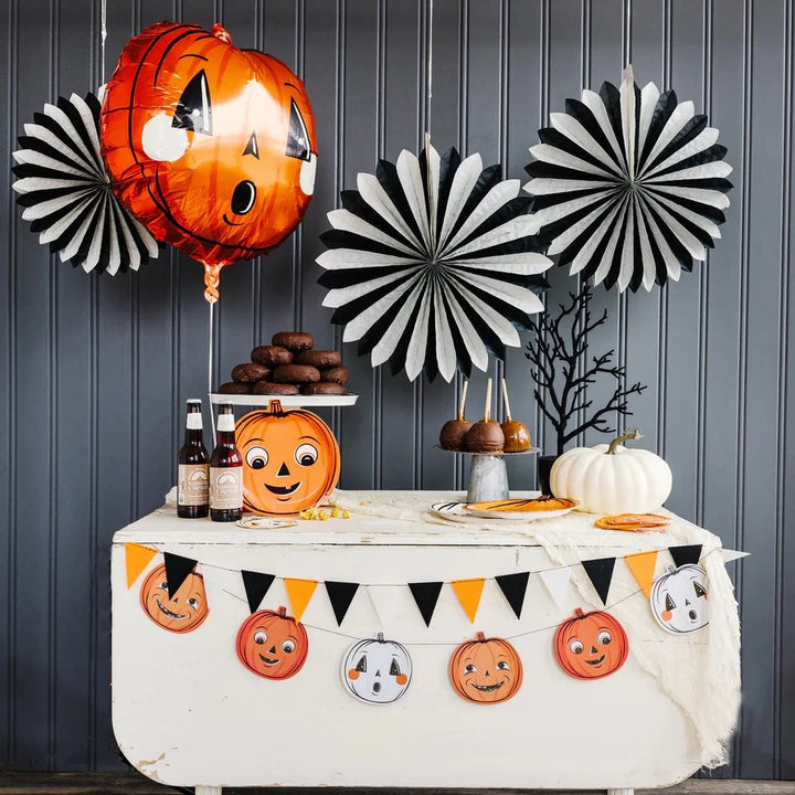 VINTAGE HALLOWEEN PUMPKIN MYLAR BALLOON My Mind’s Eye 0 Faire Bonjour Fete - Party Supplies