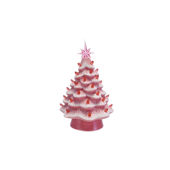 PINK & WHITE CERAMIC CHRISTMAS TREE WITH LED LIGHTS Creative Co-op PINK & WHITE CERAMIC CHRISTMAS TREE WITH LED LIGHTS Bonjour Fete - Party Supplies