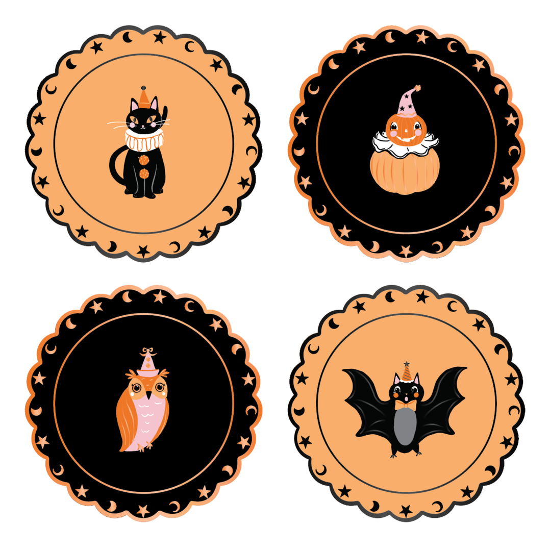 VINTAGE HALLOWEEN CHARACTER SMALL PLATES Bonjour Fete Plates VINTAGE HALLOWEEN CHARACTER SMALL PLATES Bonjour Fete - Party Supplies
