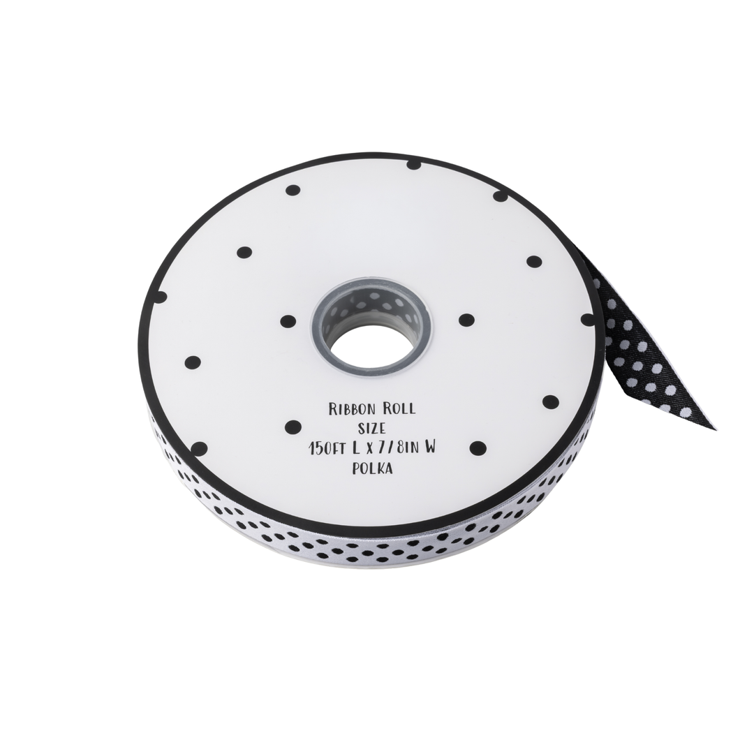 Black and White Polka Dot Double Sided Ribbon- Bonjour Fete Party Supplies