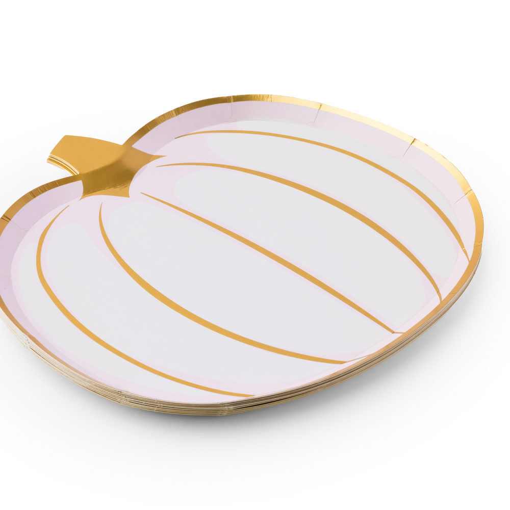 WHITE & GOLD PUMPKIN SMALL PLATES Bonjour Fete Plates White & Gold Pumpkin Plates - Elegant Fall Table Setting Bonjour Fete - Party Supplies