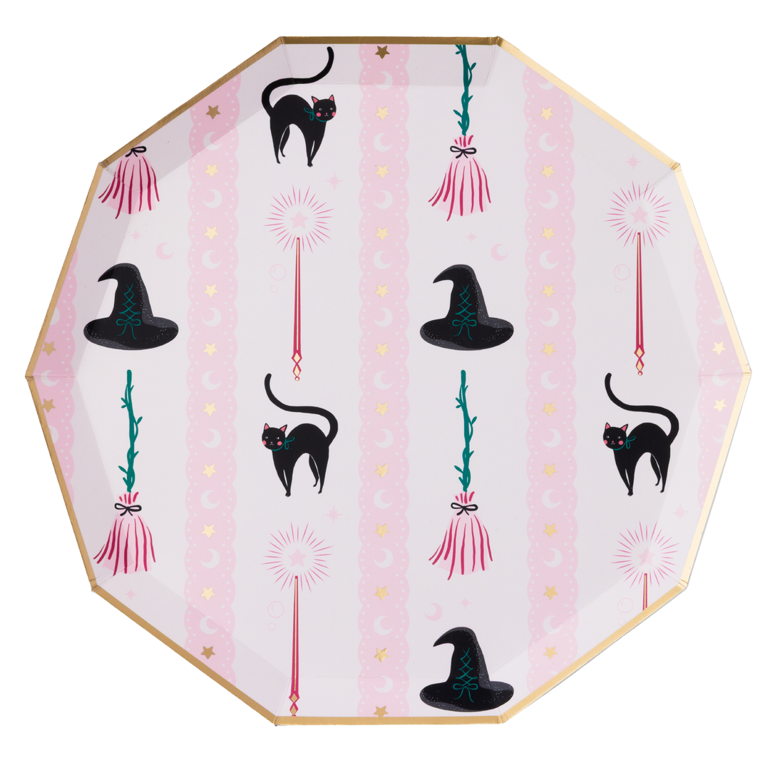 WITCH HAT & BROOM LARGE PLATES Bonjour Fete Plates WITCH HAT & BROOM LARGE PLATES Bonjour Fete - Party Supplies