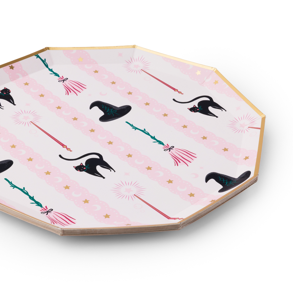 WITCH HAT & BROOM LARGE PLATES Bonjour Fete Plates WITCH HAT & BROOM LARGE PLATES Bonjour Fete - Party Supplies