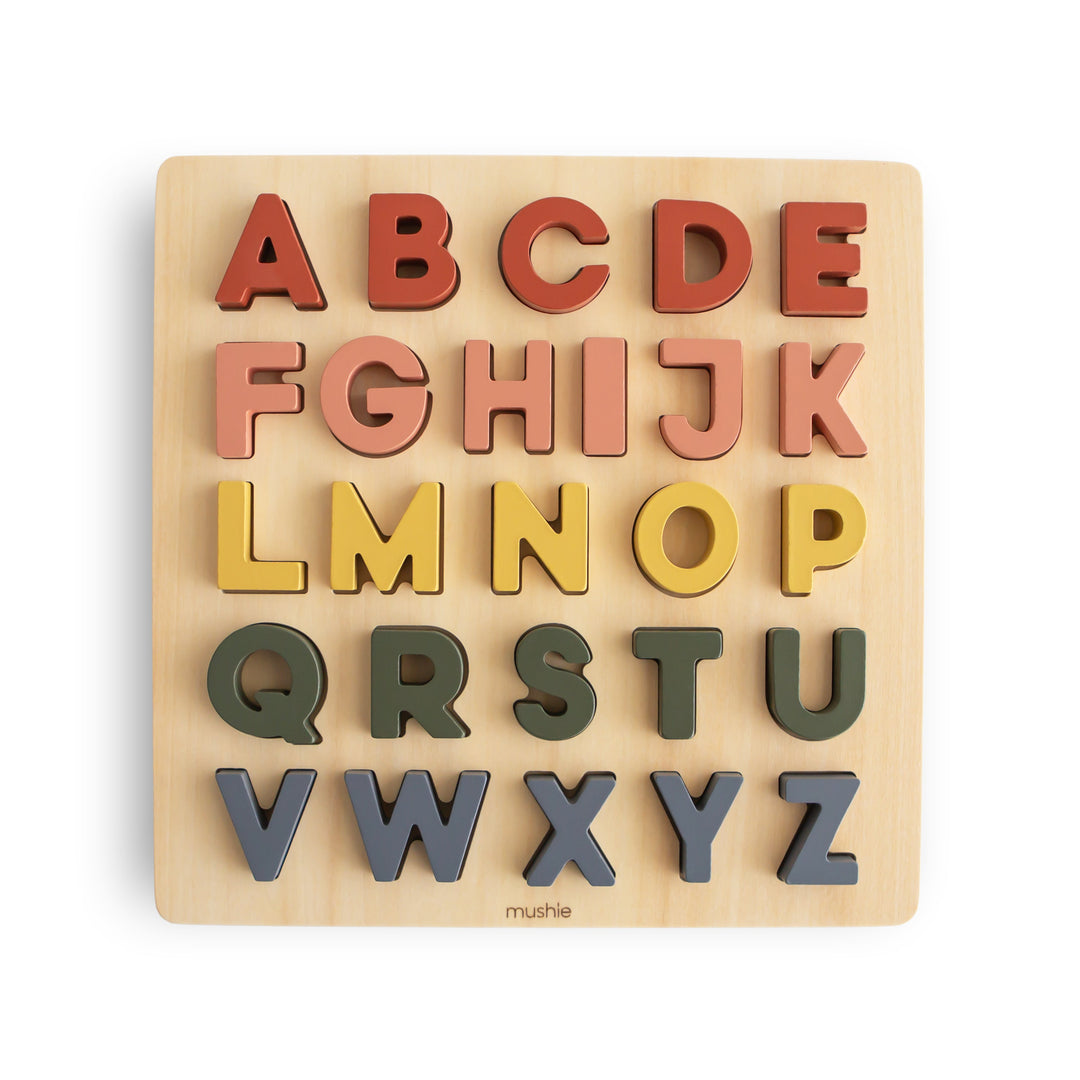 Mushie wooden alphabet puzzle in FSC-certified wood