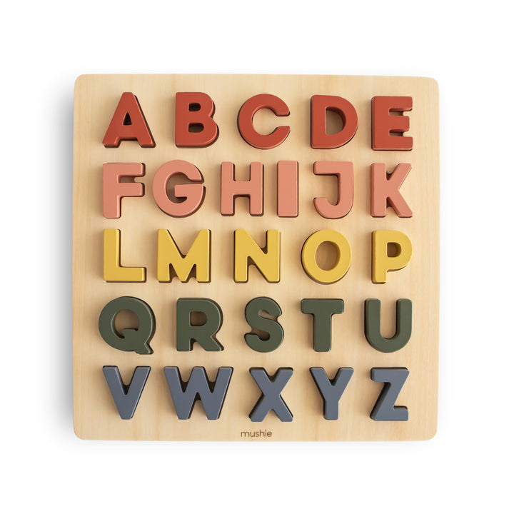 Mushie wooden alphabet puzzle in FSC-certified wood