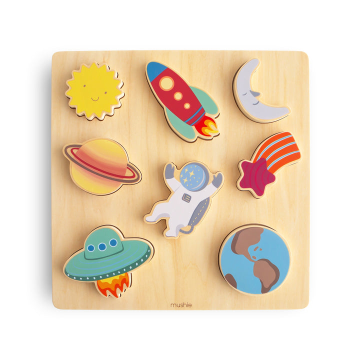 Mushie wooden space puzzle pieces