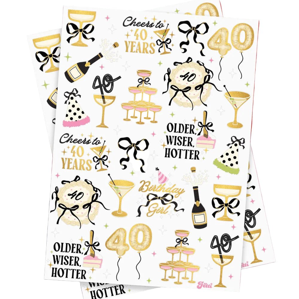 40th Bday Tats - 46 temporary tattoos xo, Fetti Temporary Tattoos 40th Bday Tats - 46 temporary tattoos Bonjour Fete - Party Supplies
