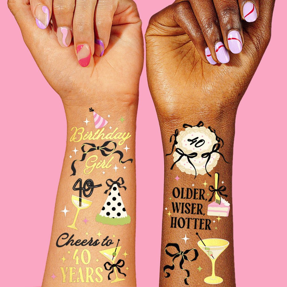 40th Bday Tats - 46 temporary tattoos xo, Fetti Temporary Tattoos 40th Bday Tats - 46 temporary tattoos Bonjour Fete - Party Supplies