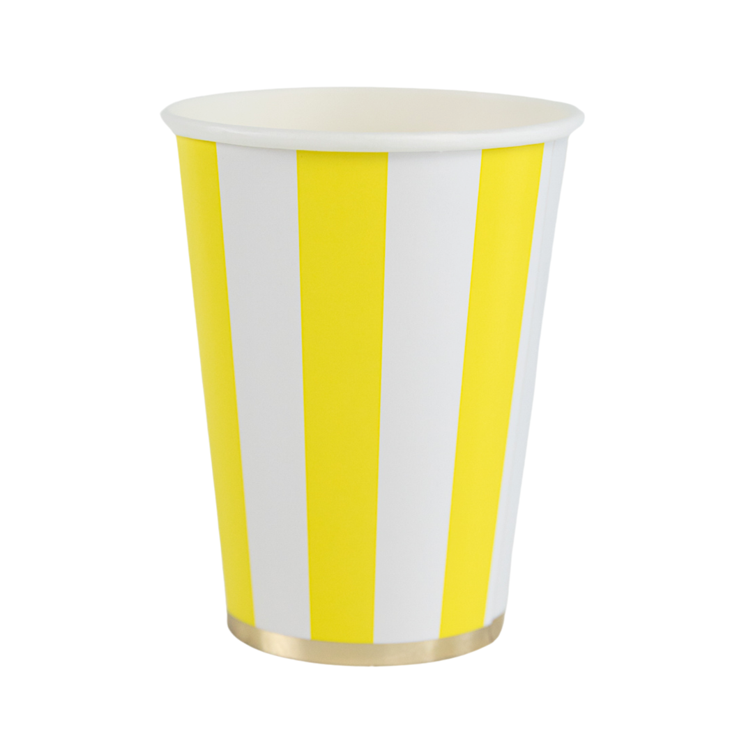 SOLEIL YELLOW CABANA STRIPE CUPS Bonjour Fete Bonjour Fete - Party Supplies