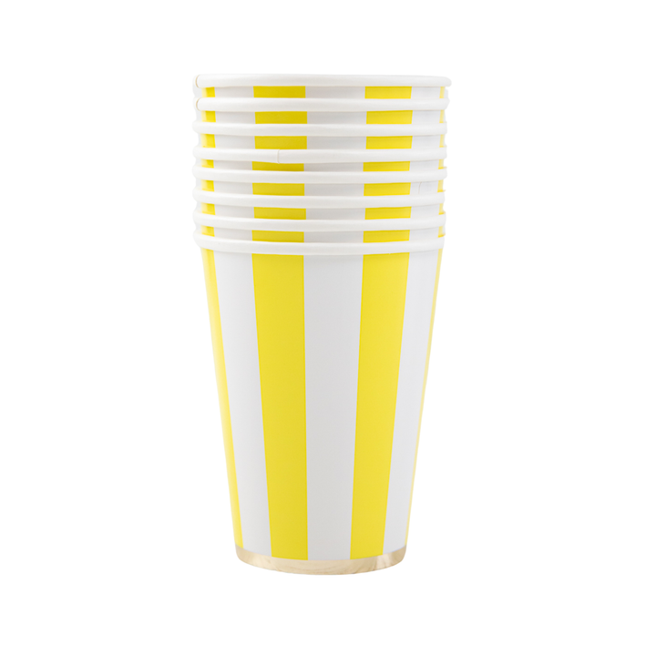 SOLEIL YELLOW CABANA STRIPE CUPS Bonjour Fete Bonjour Fete - Party Supplies