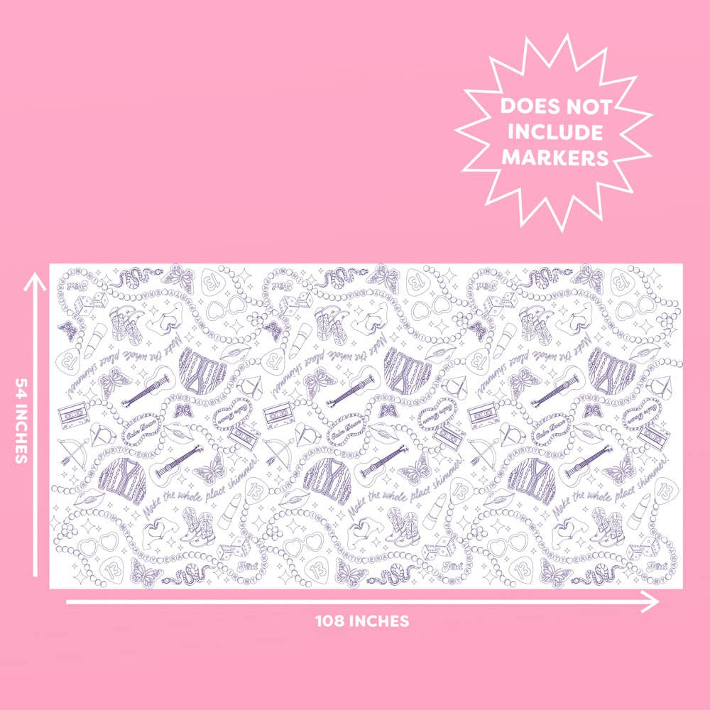 Taylor Swift Eras Coloring Tablecloth - Swiftie 9' x 4.5' xo, Fetti Taylor Swift Eras Coloring Tablecloth - Swiftie 9' x 4.5' Bonjour Fete - Party Supplies