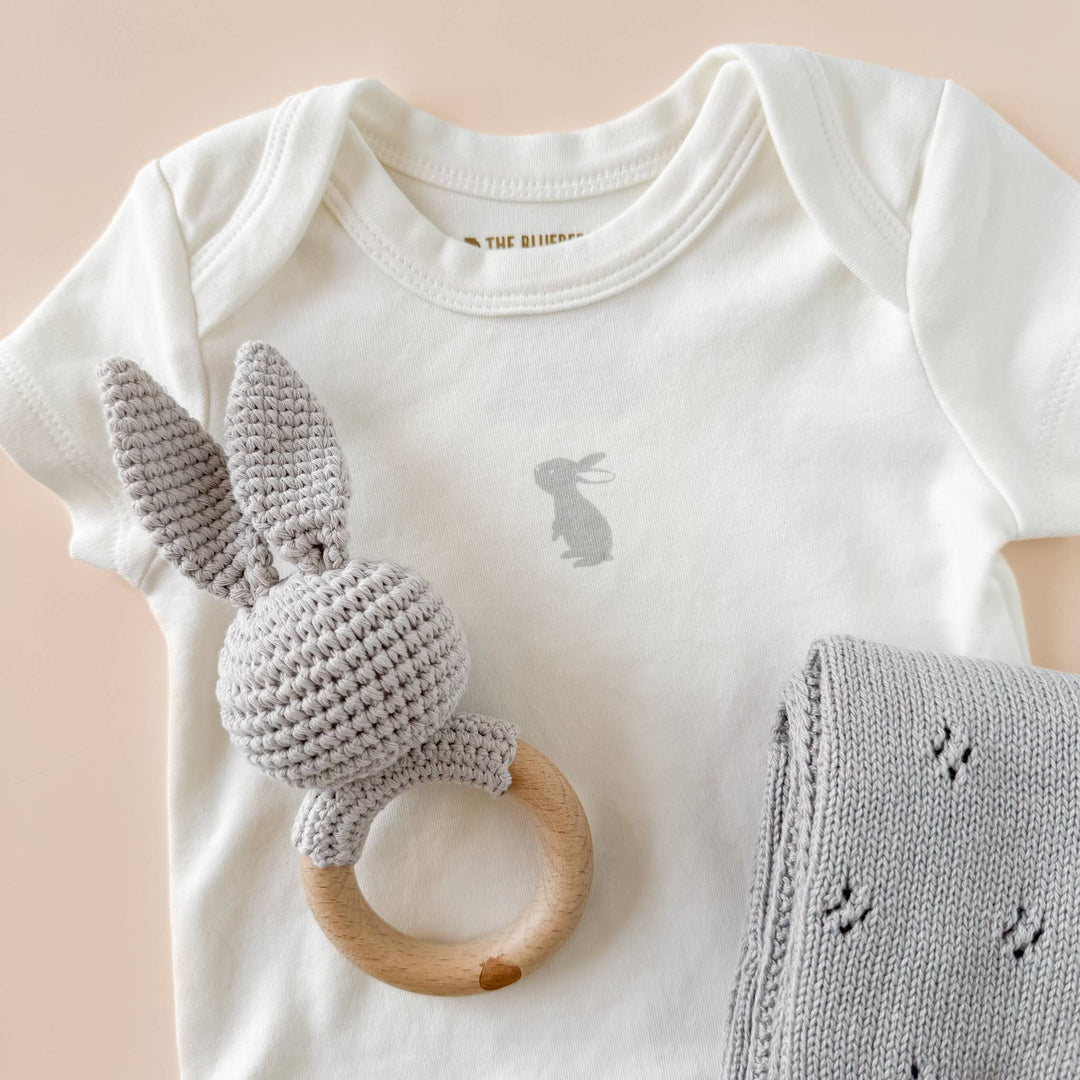 Teether Bunny Grey Cotton Rattle Baby Gift Spring The Blueberry Hill Teether Bunny Grey Cotton Rattle Baby Gift Spring Bonjour Fete - Party Supplies