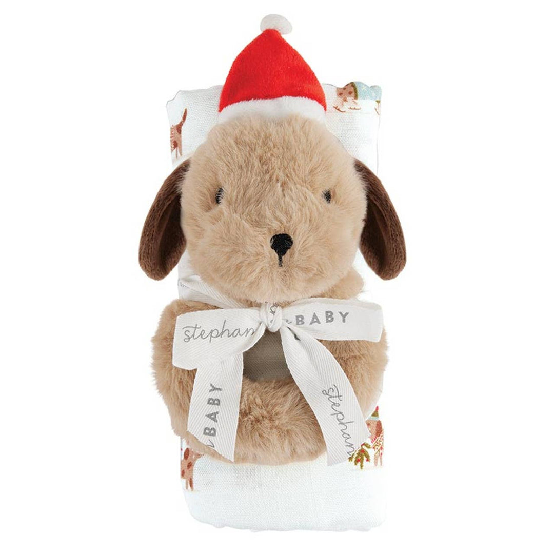 PLUSH DOG RATTLE AND SWADDLE BLANKET SET Stephan Baby by Creative Brands Baby PLUSH DOG RATTLE AND SWADDLE BLANKET SET Bonjour Fete - Party Supplies