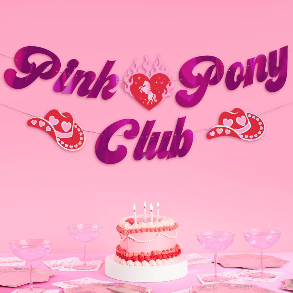 Pink Pony Club Banner - pink foil banner xo, Fetti Pink Pony Club Banner - pink foil banner Bonjour Fete - Party Supplies