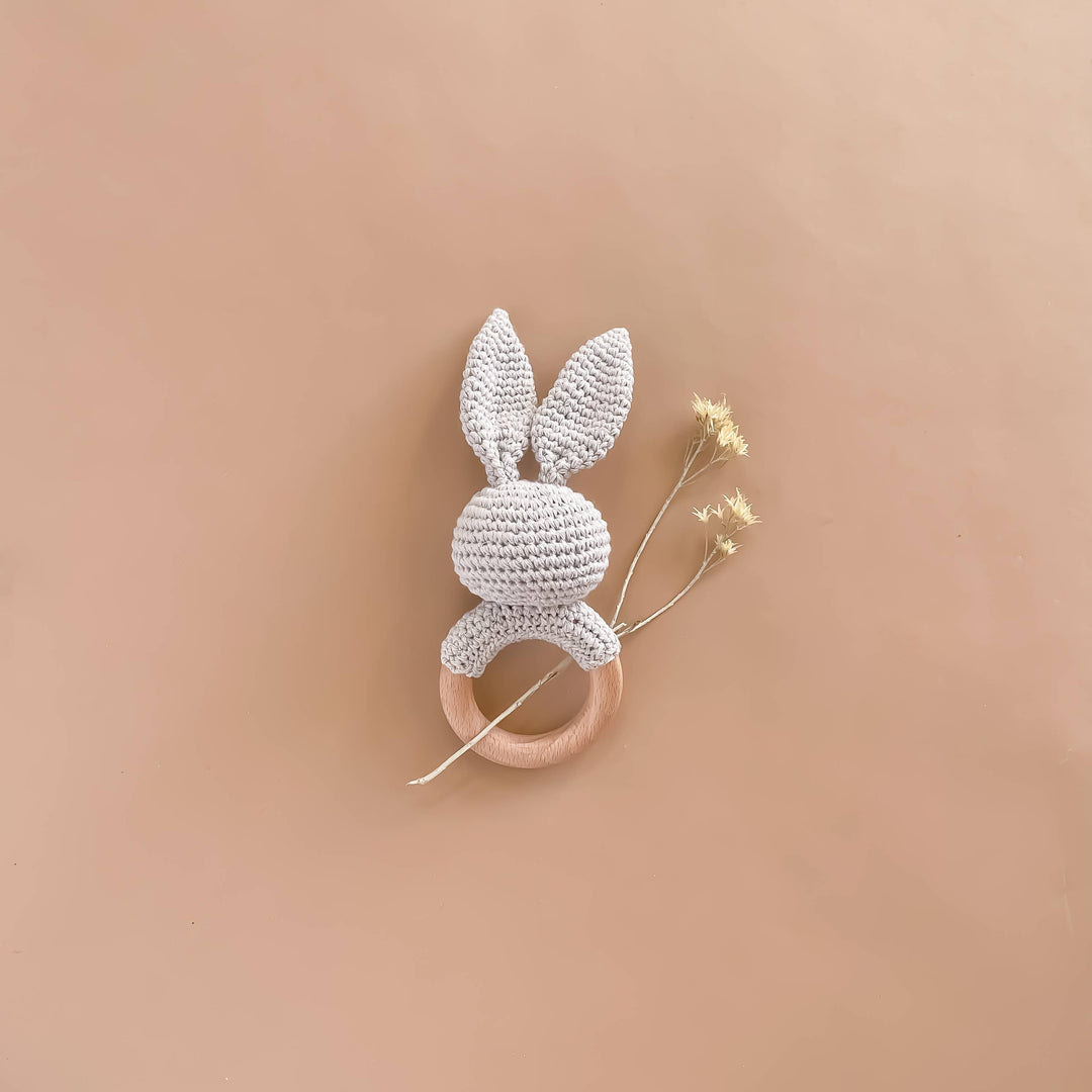 Teether Bunny Grey Cotton Rattle Baby Gift Spring The Blueberry Hill Teether Bunny Grey Cotton Rattle Baby Gift Spring Bonjour Fete - Party Supplies