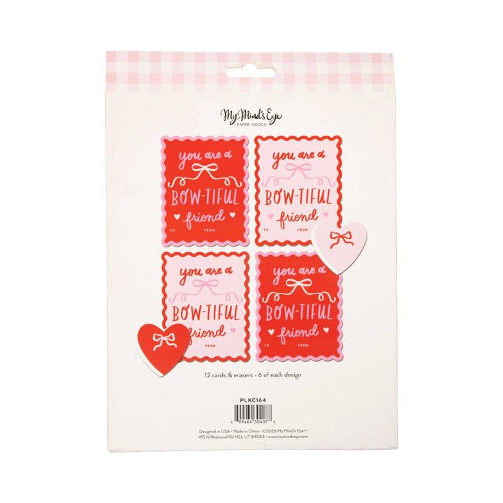 PLKC164 - Bows Valentine's Cards and Eraser Set (12 each) My Mind’s Eye PLKC164 - Bows Valentine's Cards and Eraser Set (12 each) Bonjour Fete - Party Supplies