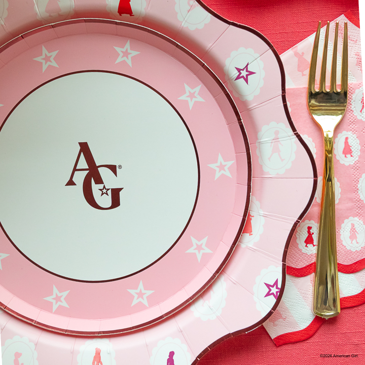 AMERICAN GIRL®  X BONJOUR FETE PINK ICONS LARGE PLATES Bonjour Fete Plates AMERICAN GIRL®  X BONJOUR FETE PINK ICONS LARGE PLATES Bonjour Fete - Party Supplies