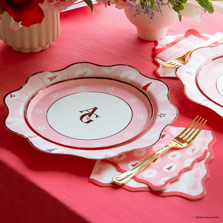 AMERICAN GIRL®  X BONJOUR FETE PINK ICONS LARGE PLATES Bonjour Fete Plates AMERICAN GIRL®  X BONJOUR FETE PINK ICONS LARGE PLATES Bonjour Fete - Party Supplies