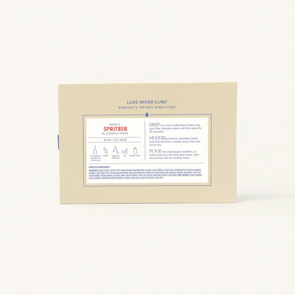 Back of the aperitivo spritz kit box showing the three cube flavors