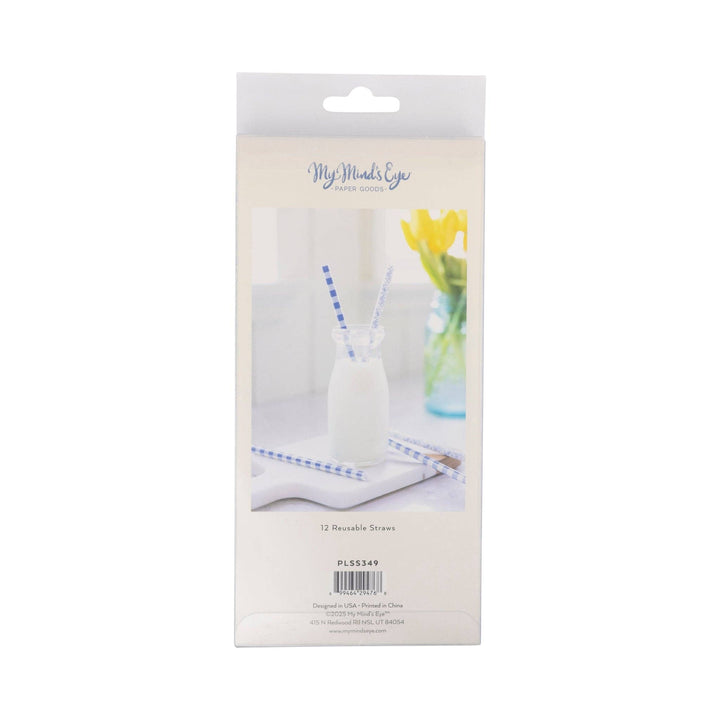 PLSS349 - Blue Plaid Floral Reusable Straws My Mind’s Eye PLSS349 - Blue Plaid Floral Reusable Straws Bonjour Fete - Party Supplies