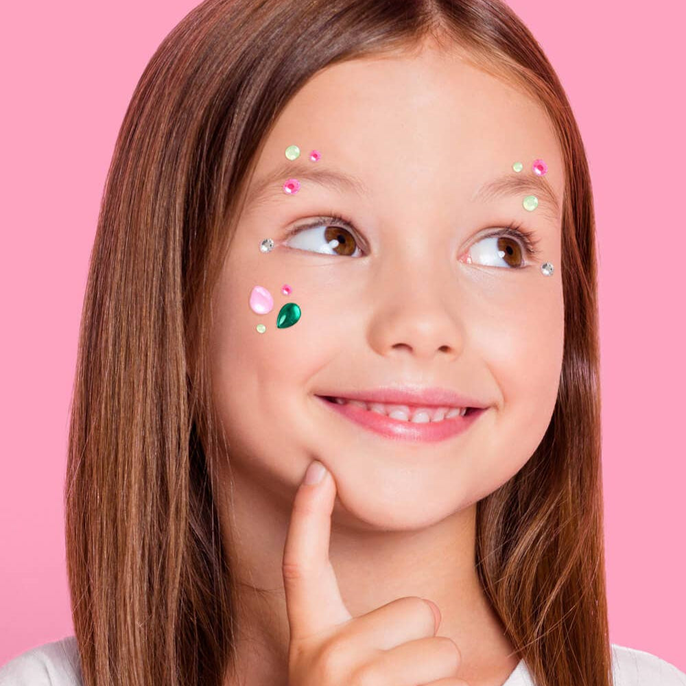 Pink Goes Good w. Green Gem Set - 112 adhesive face gems xo, Fetti Pink Goes Good w. Green Gem Set - 112 adhesive face gems Bonjour Fete - Party Supplies