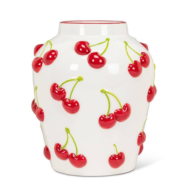 Large Vase with Cherries-8"H Abbott Large Vase with Cherries-8"H Bonjour Fete - Party Supplies