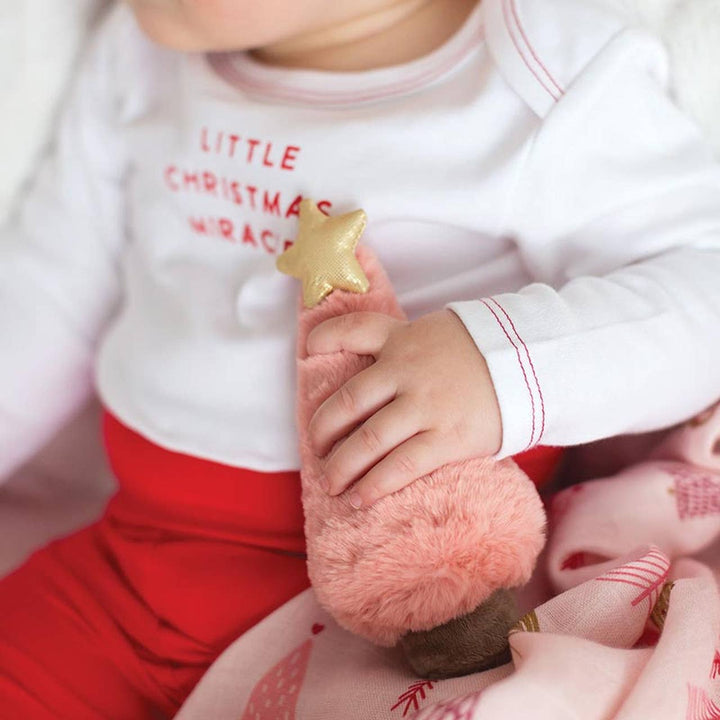 PINK TREE PLUSH RATTLE AND SWADDLE BLANKET SET Stephan Baby by Creative Brands Baby PINK TREE PLUSH RATTLE AND SWADDLE BLANKET SET Bonjour Fete - Party Supplies