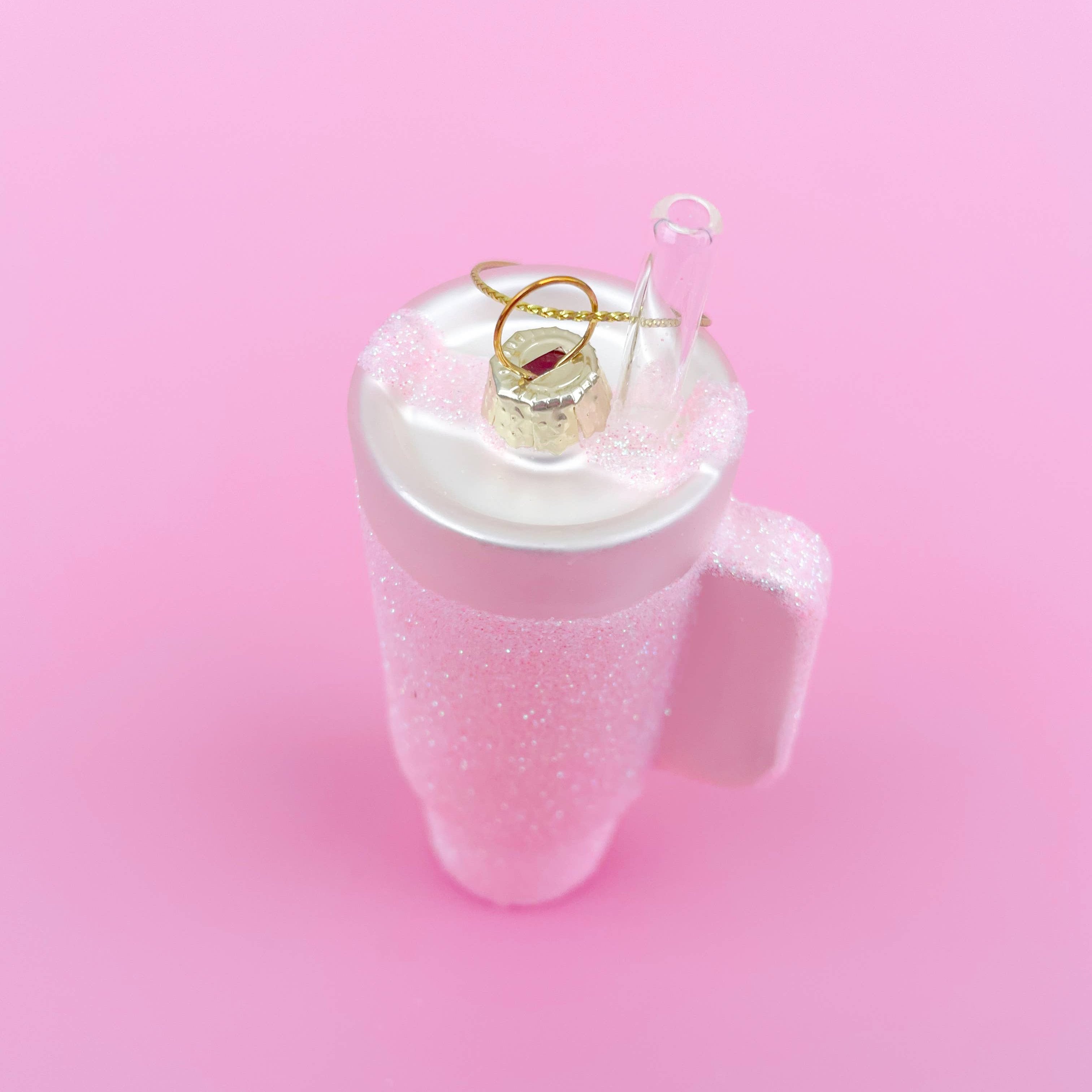 Pink Glitter Tumbler Christmas Ornament - Thumbnail 3