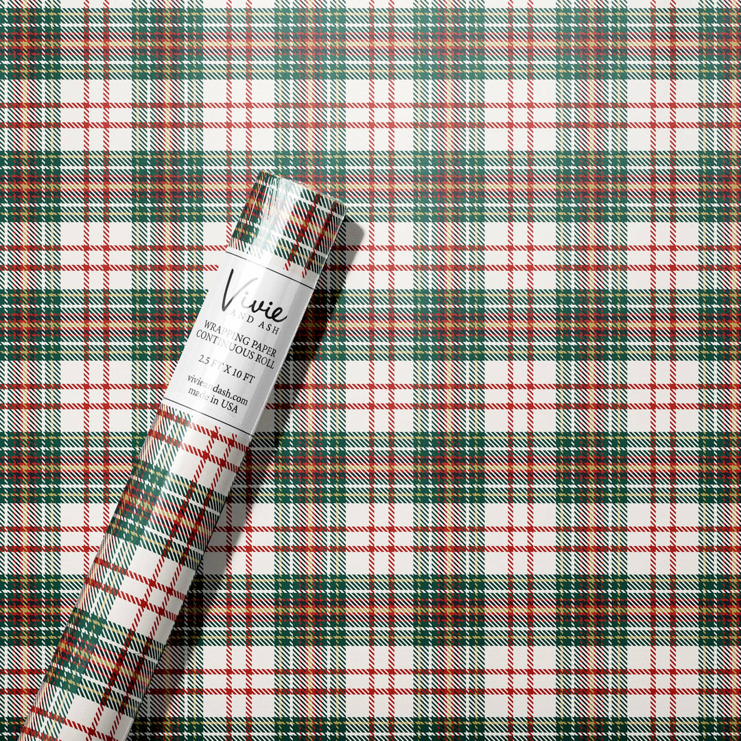 Classic Christmas Tartan Wrapping Paper Roll Vivie and Ash Classic Christmas Tartan Wrapping Paper Roll Bonjour Fete - Party Supplies