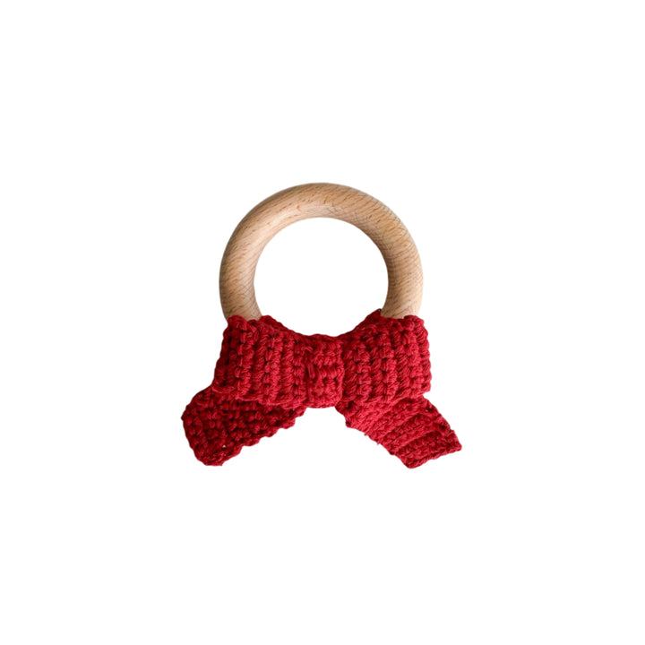 Teether Bow Red Cotton Crochet Fall Christmas Gift Holiday The Blueberry Hill Teether Bow Red Cotton Crochet Fall Christmas Gift Holiday Bonjour Fete - Party Supplies