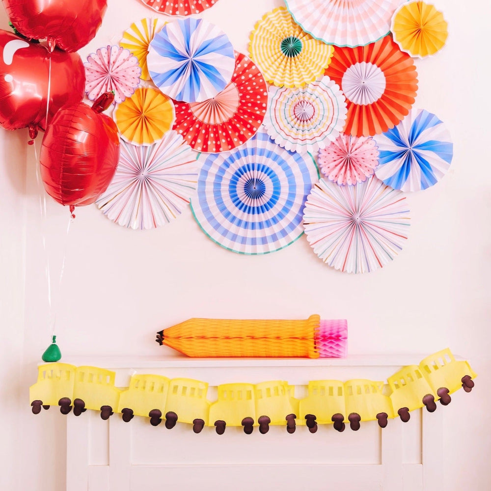 YELLOW SCHOOL BUS TISSUE PAPER GARLAND Devra Party Garlands & Banners Bonjour Fete - Party Supplies