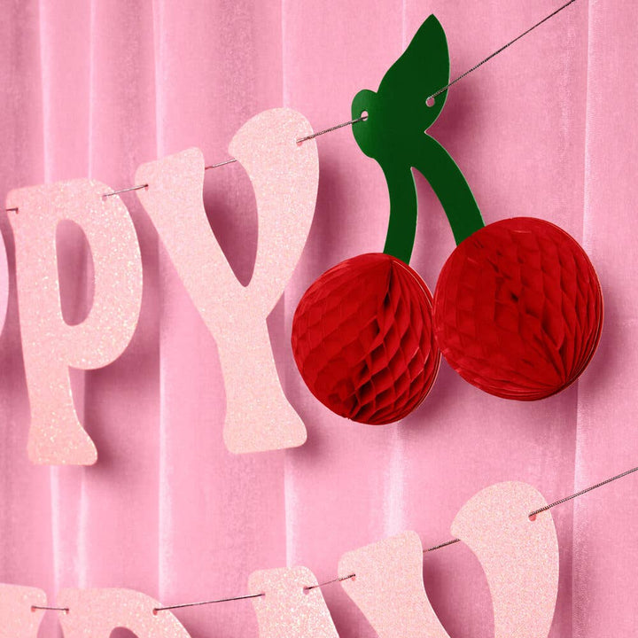 Cherry Bday Banner - 3D glitter banner, Birthday Party Decorations xo, Fetti Cherry Bday Banner - 3D glitter banner, Birthday Party Decorations Bonjour Fete - Party Supplies
