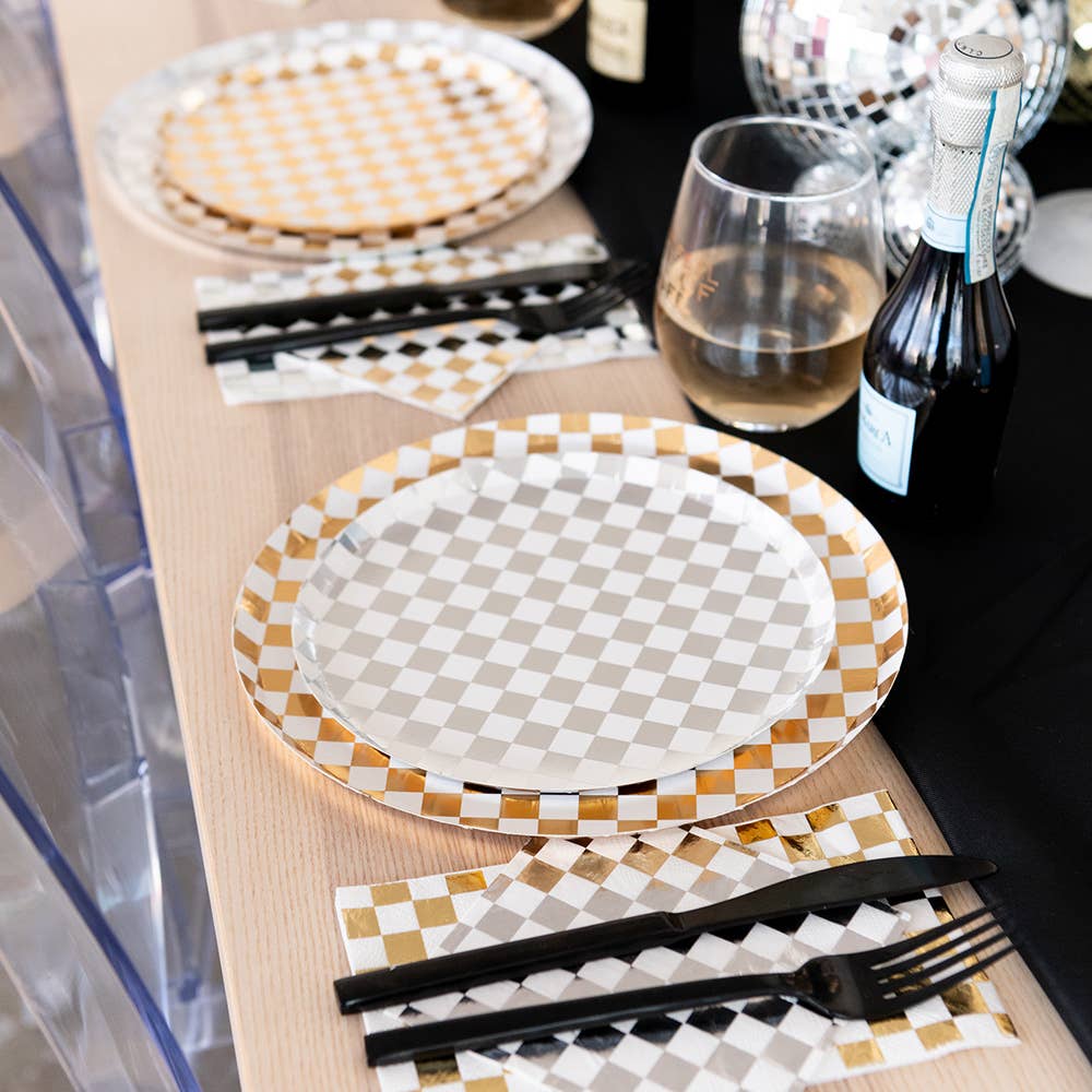 Gold Checker Plates Bonjour Fete Party Supplies New Year's Eve Party Supplies