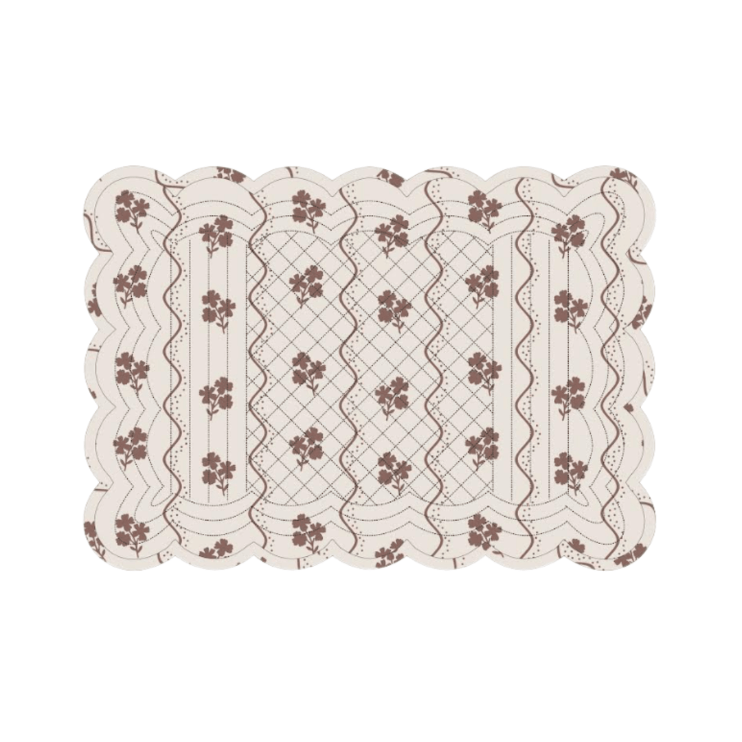 Beatrice Chocolate Floral Scalloped Quilted Placemat