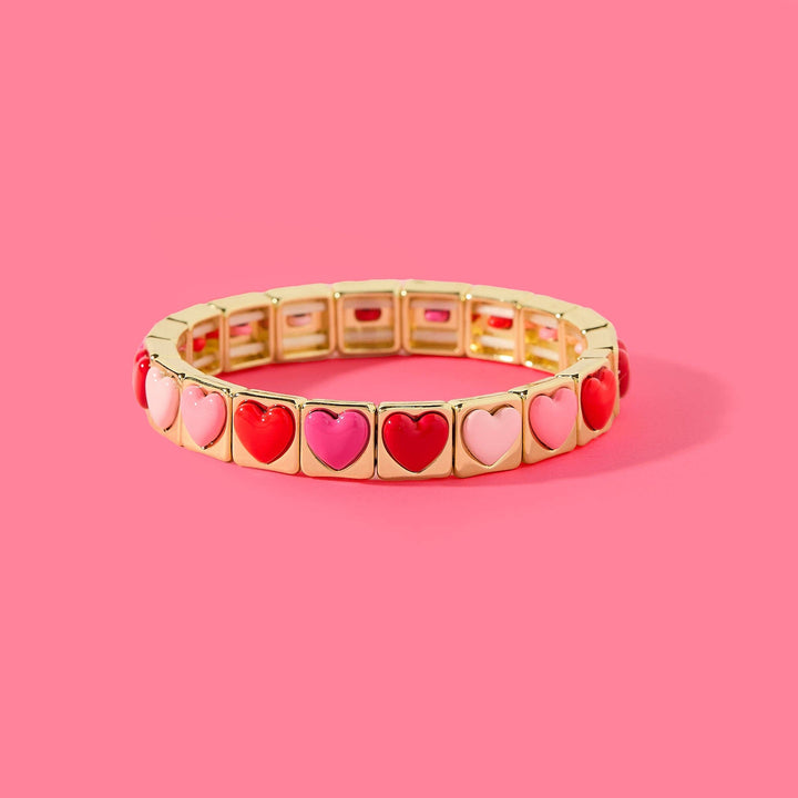 VALENTINE'S HEART STRETCH BRACELET Taylor Elliott Designs Valentine's Day Accessories Gold with Multicolor Hearts VALENTINE'S HEART STRETCH BRACELET Bonjour Fete - Party Supplies