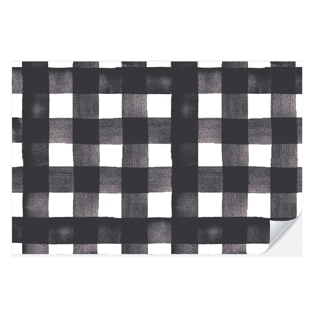 Black and white watercolor gingham check paper placemat from a tear-off pad of 25
