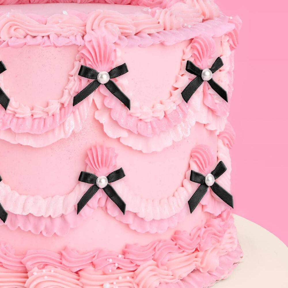 BLACK & PEARL BOW CAKE TOPPERS xo, Fetti Cake Topper Bonjour Fete - Party Supplies
