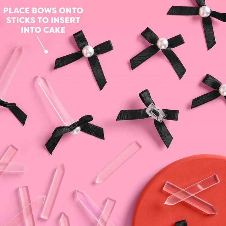 BLACK & PEARL BOW CAKE TOPPERS xo, Fetti Cake Topper Bonjour Fete - Party Supplies