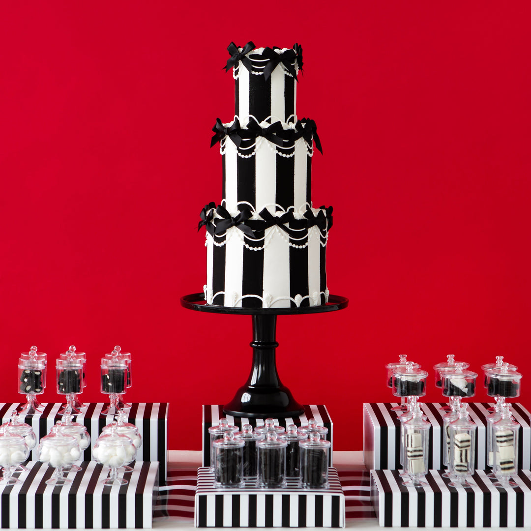 LARGE BLACK NOIR PEDESTAL MELAMINE CAKE STAND Bonjour Fete Cake Stand LARGE BLACK NOIR PEDESTAL MELAMINE CAKE STAND Bonjour Fete - Party Supplies