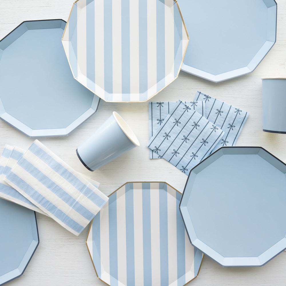 Sky blue and white cabana stripe guest towels for a nautical, beach, or birthday party