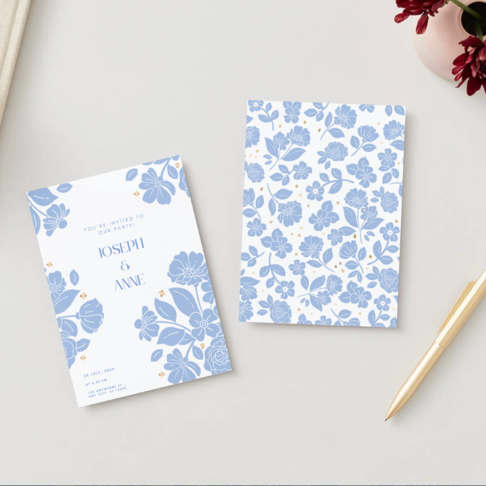 BELLE BLUE ELEGANT FLORAL DIGITAL PARTY INVITATION DOWNLOAD Bonjour Fête BELLE BLUE ELEGANT FLORAL DIGITAL PARTY INVITATION DOWNLOAD Bonjour Fete - Party Supplies