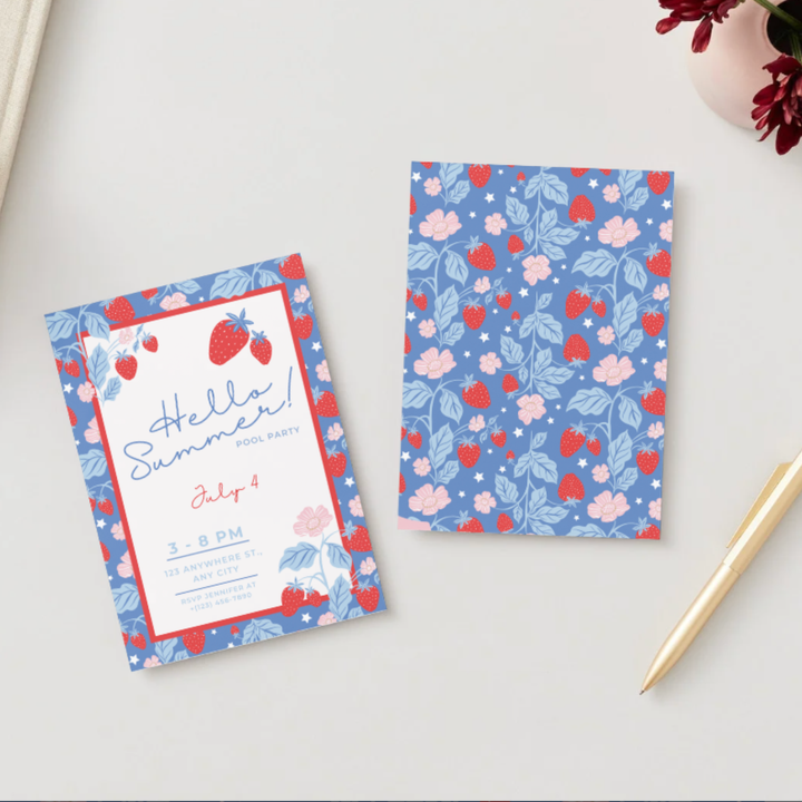 SUMMER STRAWBERRY DIGITAL PARTY INVITATION DOWNLOAD Bonjour Fête SUMMER STRAWBERRY DIGITAL PARTY INVITATION DOWNLOAD Bonjour Fete - Party Supplies