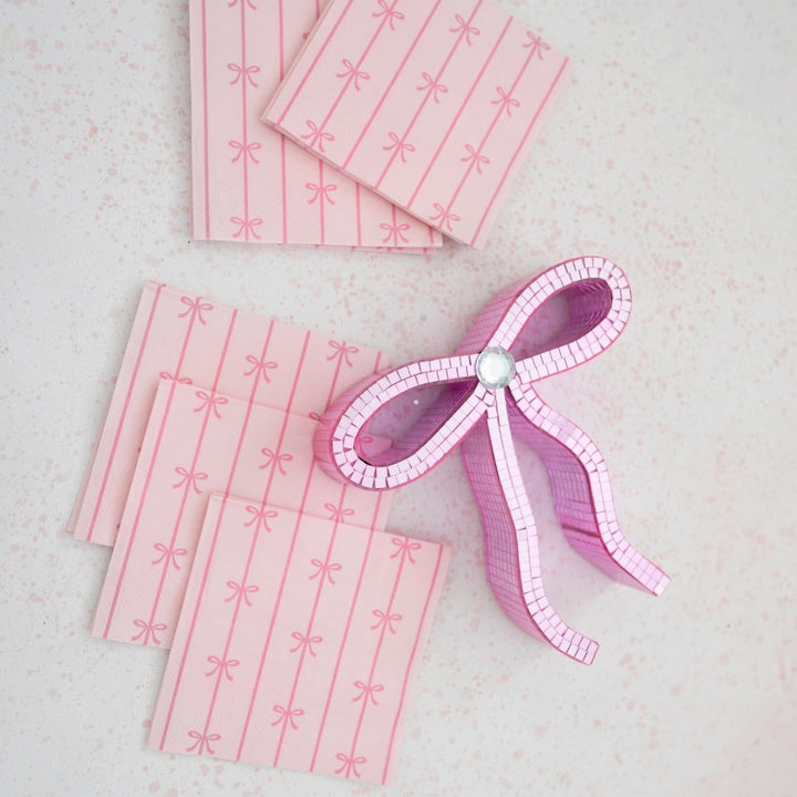 PETAL PINK SIGNATURE BOW SMALL NAPKINS Bonjour Fete Napkins Bonjour Fete - Party Supplies