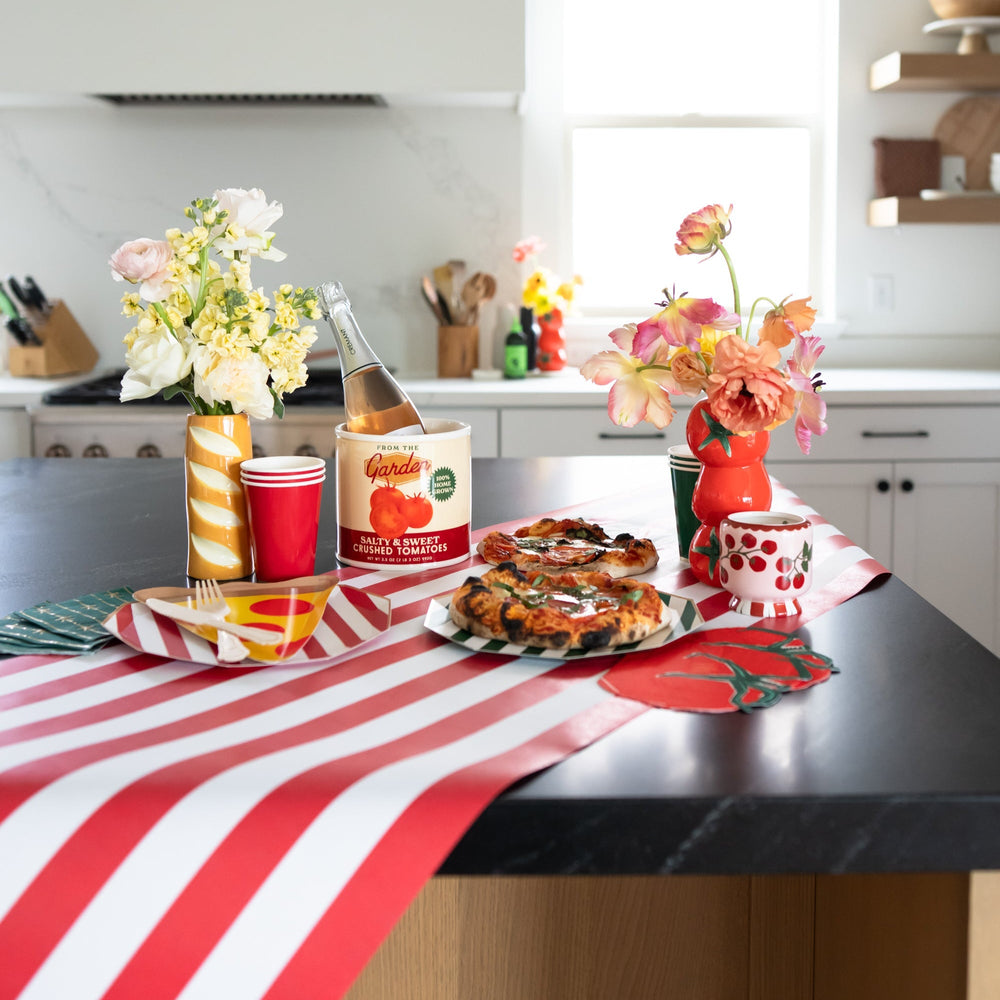 CHERRY RED SIGNATURE CABANA STRIPE TABLE RUNNER Bonjour Fête Table Covers & Placemats CHERRY RED SIGNATURE CABANA STRIPE TABLE RUNNER Bonjour Fete - Party Supplies