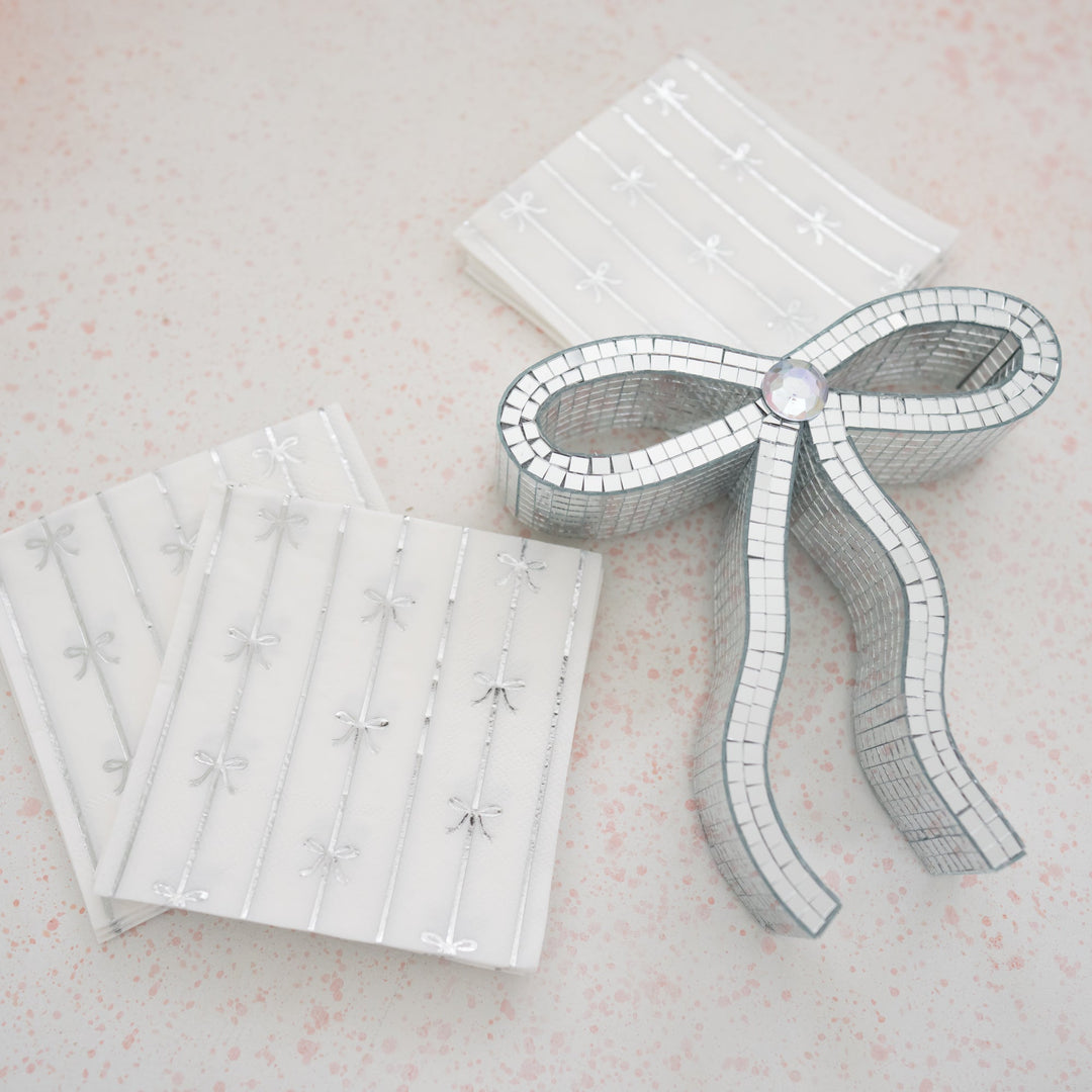 SILVER SIGNATURE BOW SMALL NAPKINS Bonjour Fete Napkins Bonjour Fete - Party Supplies