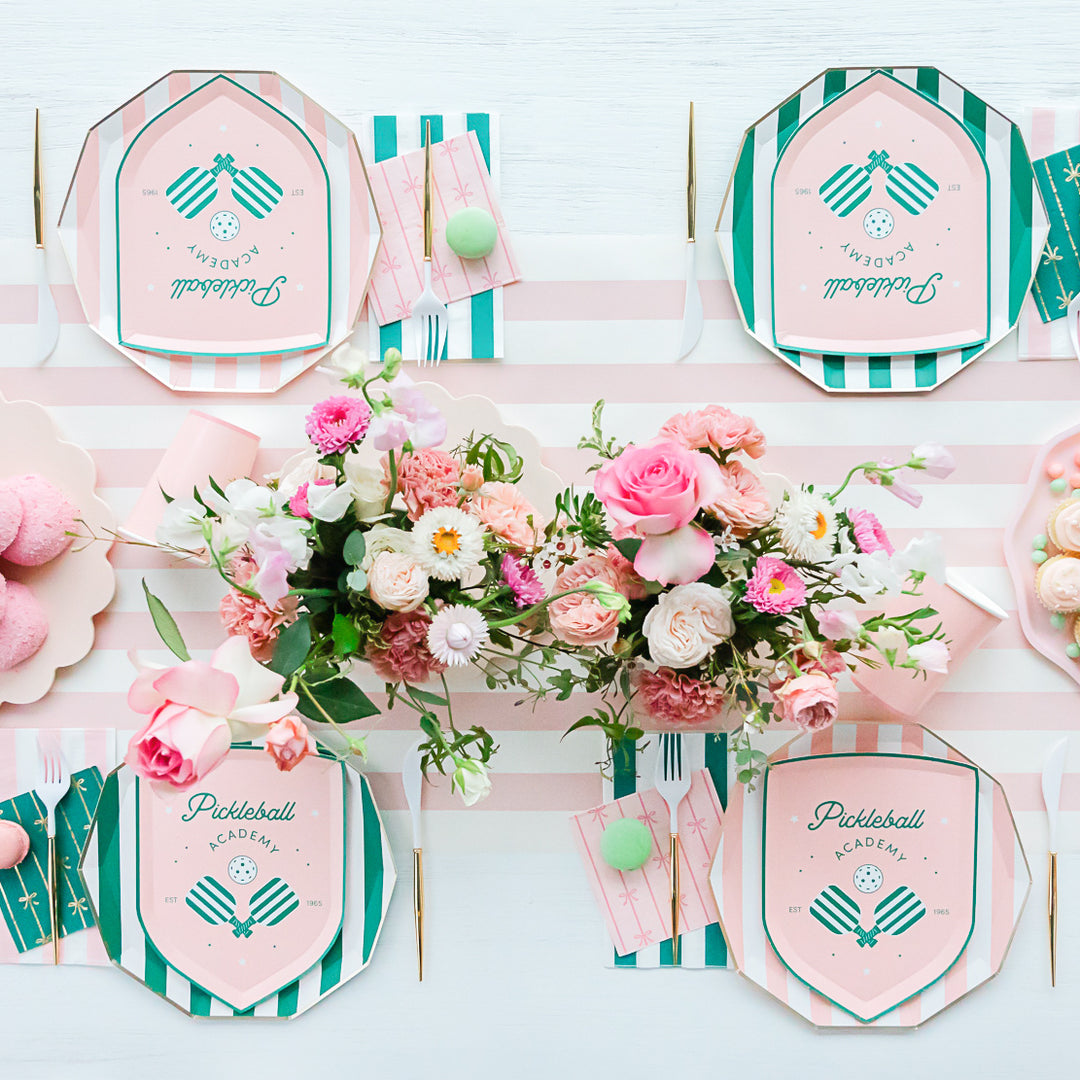 PETAL PINK SIGNATURE CABANA STRIPE PLATES Bonjour Fete Bonjour Fete - Party Supplies