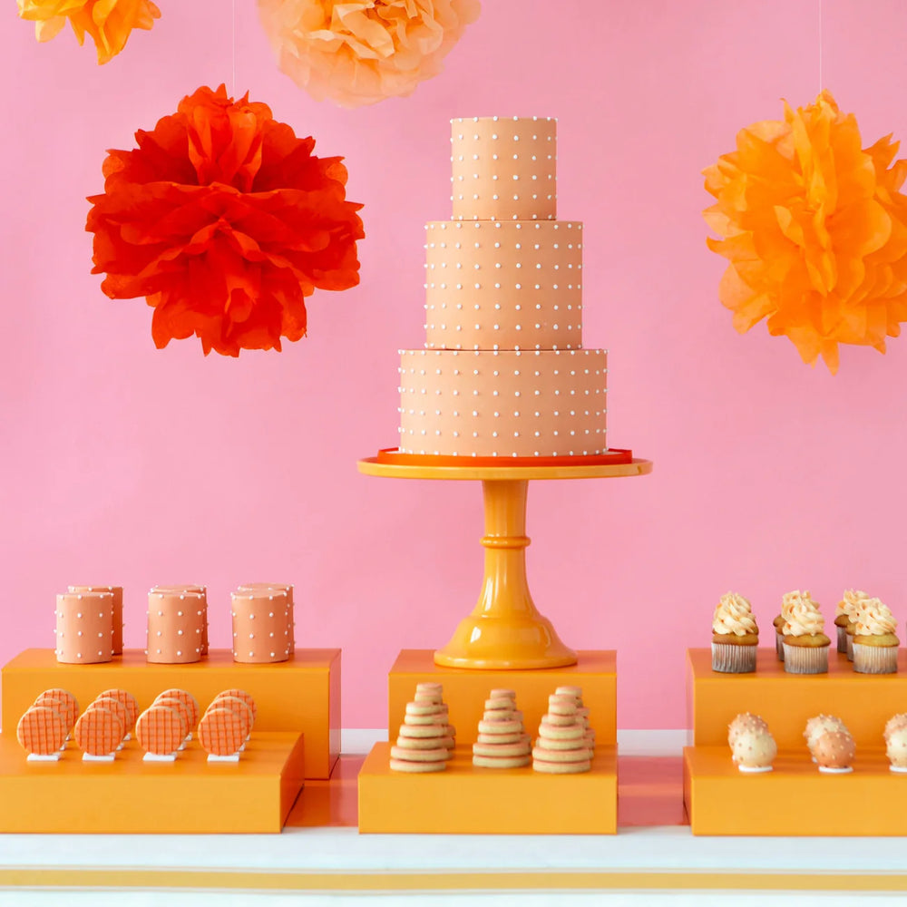 LARGE ORANGE PEDESTAL CAKE STAND Bonjour Fete Cake Stand LARGE ORANGE PEDESTAL CAKE STAND Bonjour Fete - Party Supplies