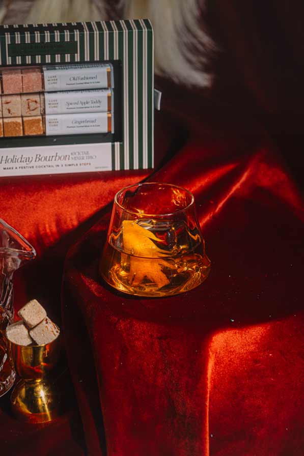 Holiday bourbon old fashioned, a cozy winter cocktail from mixer cubes