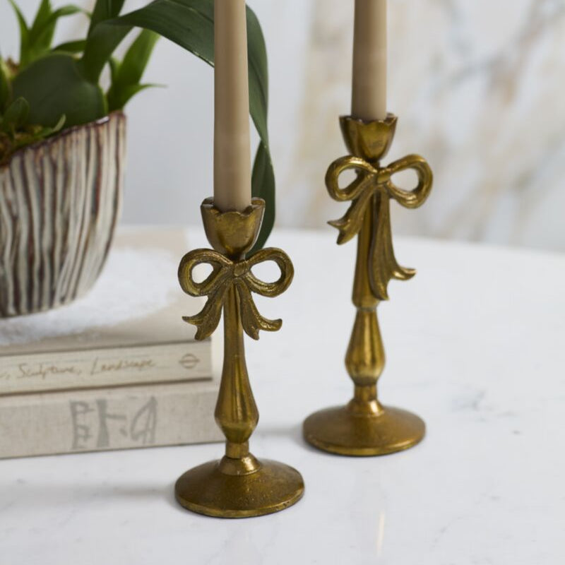 Gold Bow Candlestick Holder