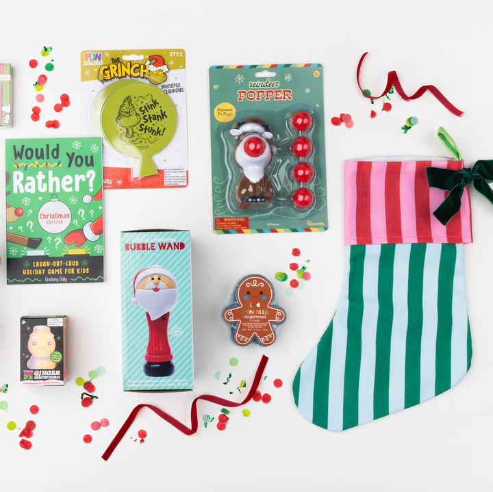 PINK & GREEN STRIPED STOCKING SET xo, Fetti Tree Skirts & Stockings PINK & GREEN STRIPED STOCKING SET Bonjour Fete - Party Supplies